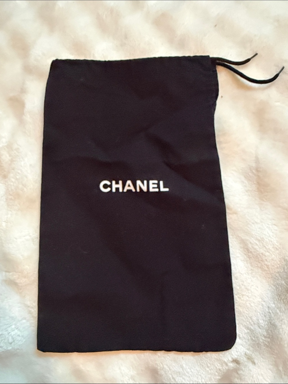 CHANEL Black Drawstring Pouch Dust Bag with White Logo